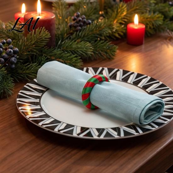Holiday Table Decor Christmas Red Green Striped Napkin Rings Handwoven Fabric Holder Festive Dining Accessories for Setting Party Dinners And Hotel