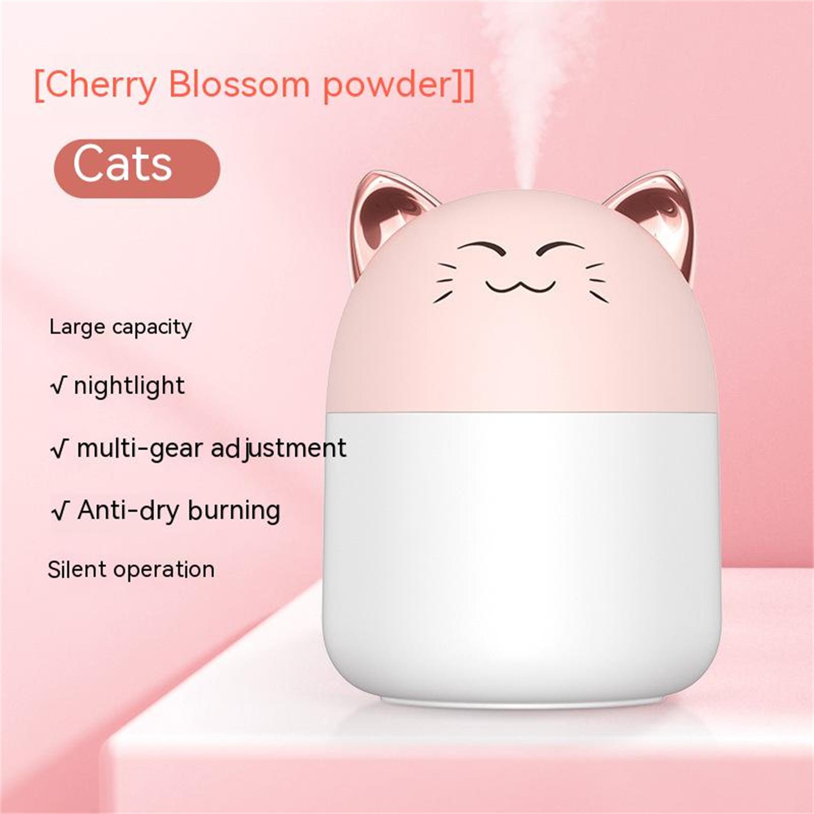 Portable Led Mini Humidifier 250ml Large Capacity Cartoon Cat Tiger Office Home Mist Purifier Night Light Smiling cat - pink