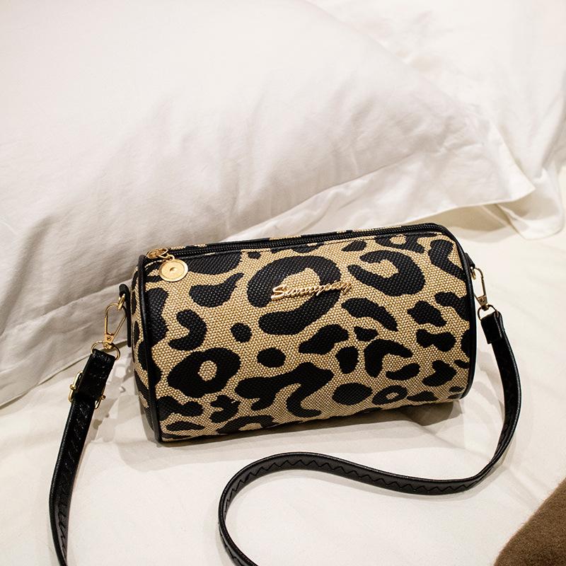 Novel and Fashionable Retro Leopard Print Cylinder Bag New Trendy Shoulder Zipper Messenger Women's Bag