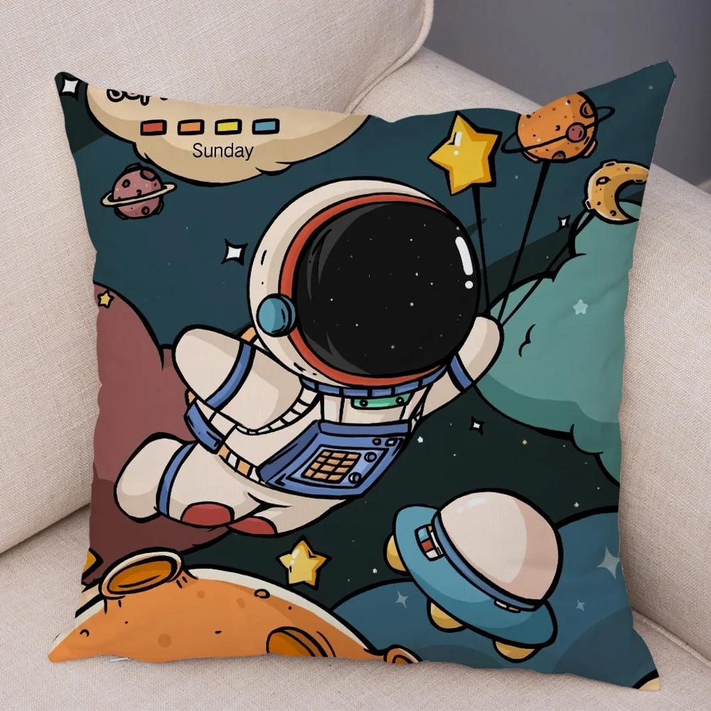Cartoon Astronauten Kissenbezug Weicher Plüsch Dekor Kosmischer Himmel Kissenbezug für Sofa Zuhause Auto Doppelseitiger Druck Kissenhülle Kinderzimmer