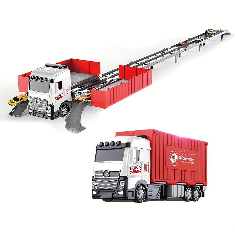 

Transforming Truck Toy, with Track and Mini Cars, Children Indoor Play Set красный