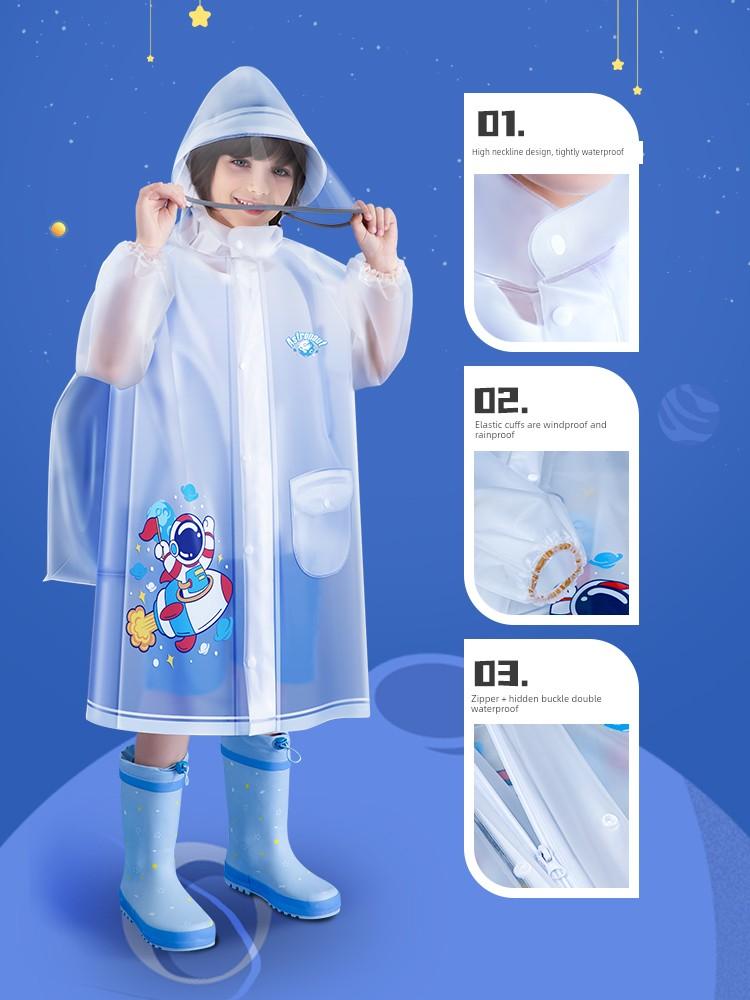Children's Raincoat for Boys and Girls, Winter Long Raincoat for Primary School Students with Backpack Space, Full-Body Waterproof Poncho for Older