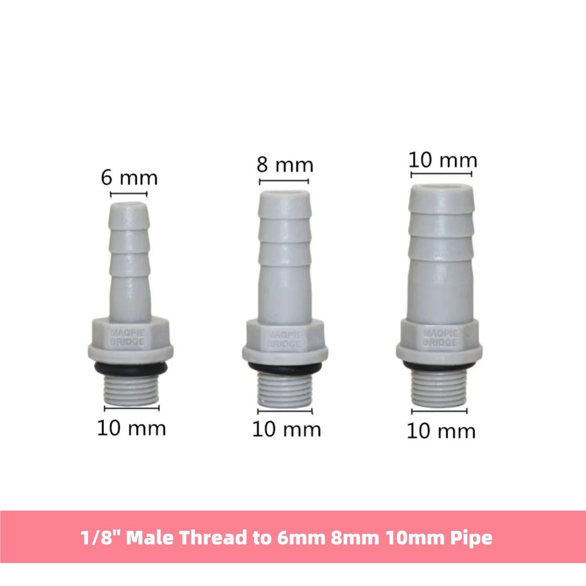 

10Pcs PVC Pagoda Straight Connectors 1/8 1/4 3/8 1/2 Male Thread to 6mm 8mm 10mm 12mm Yard Irrigation Fish Tank Pump Joints 6mm