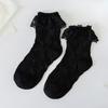 JK Girl Ruffle Lace Trim Cotton Ankle Socks Jacquard Knit Frilly Socks for Women