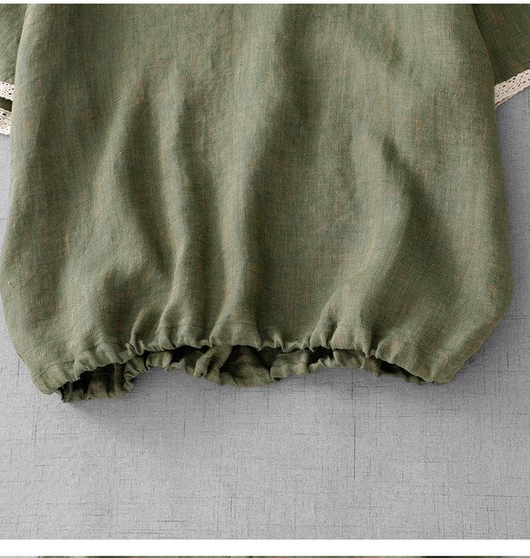 Plus Size Women's Casual Retro Cotton-Linen Short-Sleeve Hooded Top