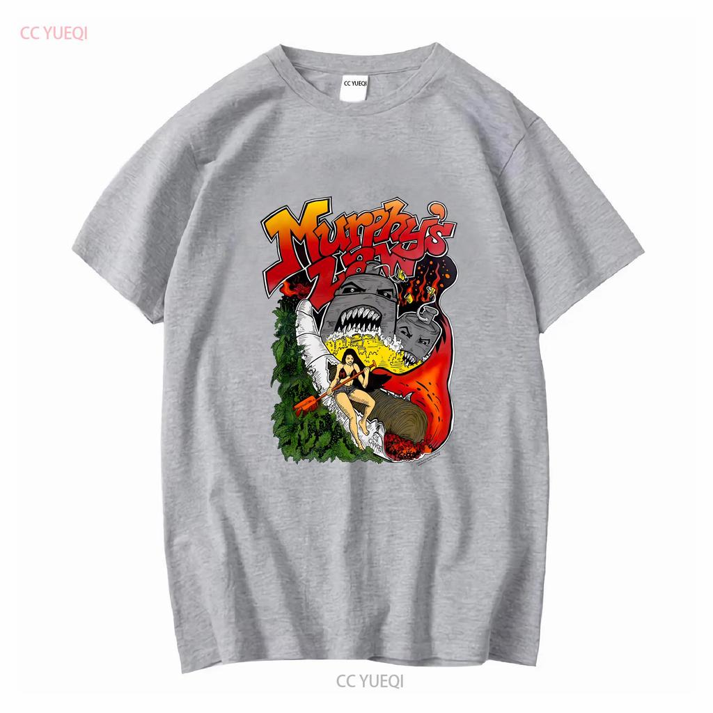 Murphy S Law Graphic Short Sleeve White Shirt Unisex Men Women KTV8646 Vintage Washed Top For Everyday Wear Soft Versatile