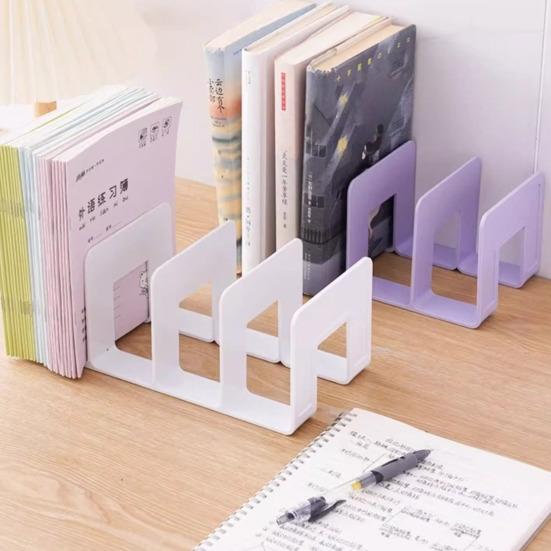 Modern Geometric Bookend Lattice Plastic Desktop Book Holder for Shelves Desk Space-Saving Multi-Purpose Organizer