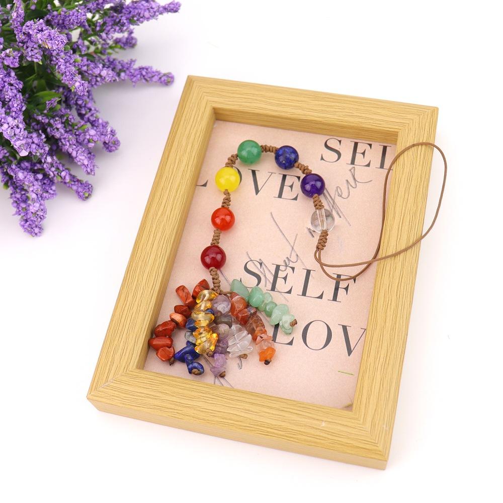 Hand-Woven Natural Stone Heart-Shaped Car Rearview Mirror Fringed Pendant Bag Pendant G81