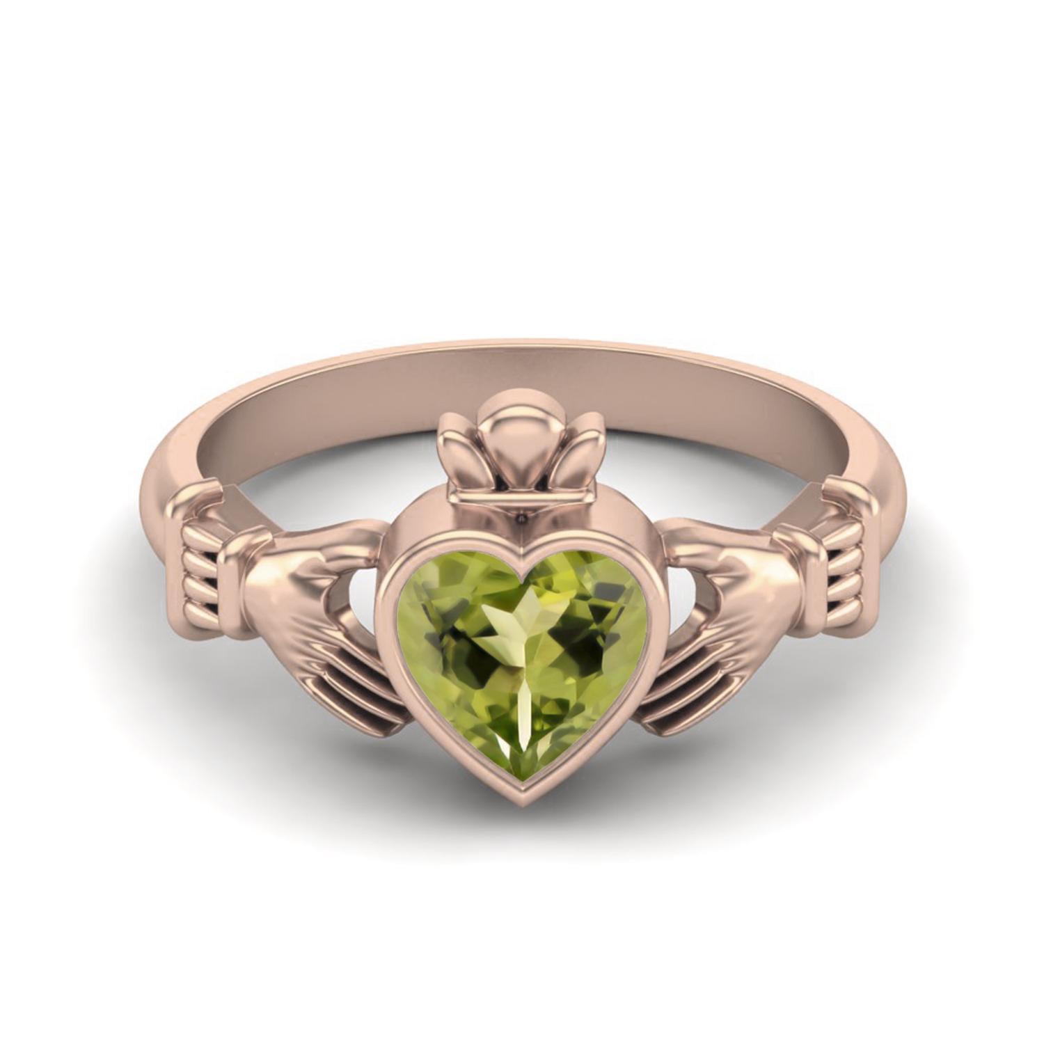 Irish Claddagh 6mm Heart Peridot 925 Sterling Silver Rose Vermeil Solitaire Women Promise Ring 11 ярко-розовый