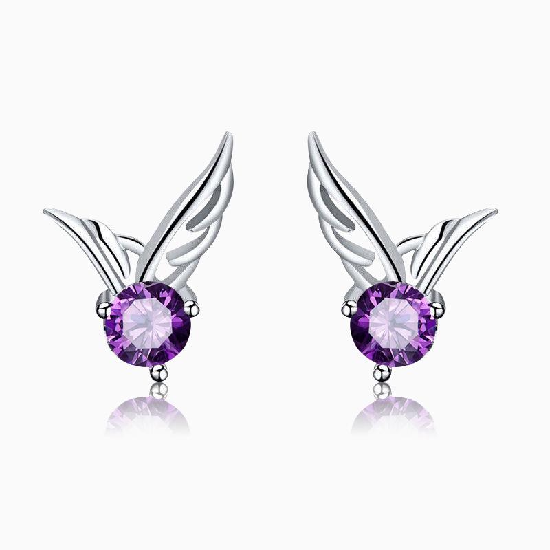 Amethyst Angel Wing  Butterfly Earrings - Korean Fashion Accessories
