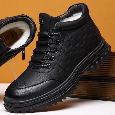 New High Top Cotton Shoes Men's Winter Leather Casual Shoes Plus Fleece Thickened Non-slip Warm Snow Boots D613