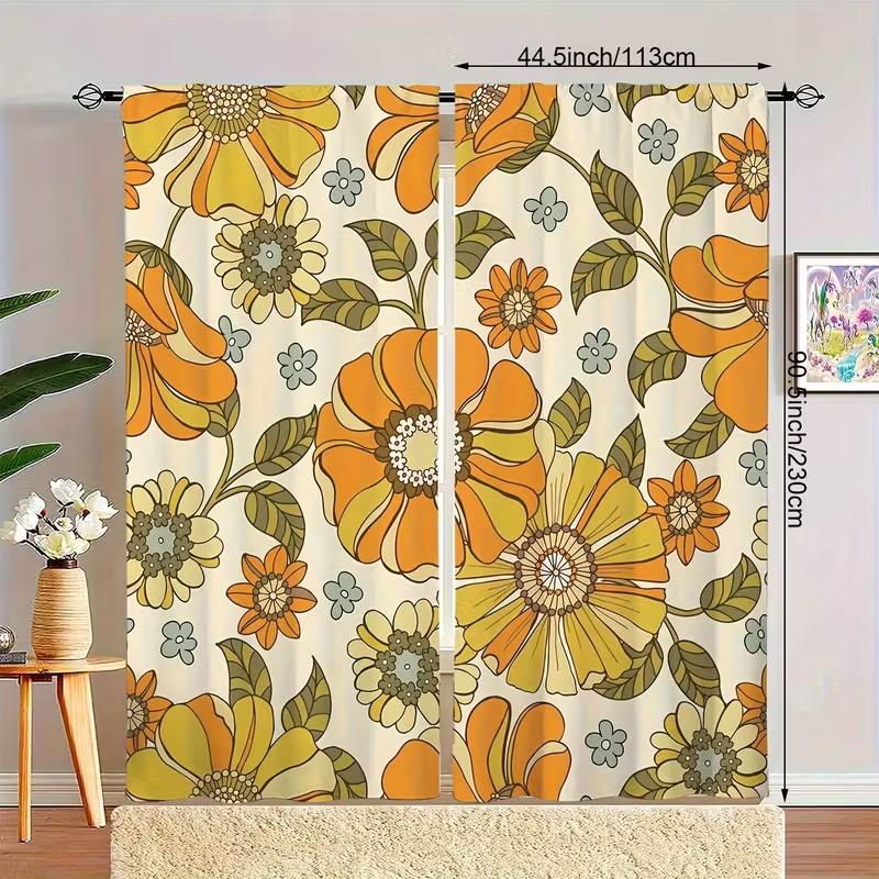 2 Pcs Yellow Flowers Print Curtains,suitable for Bedroom,living Room Kitchen Decoration,home Decoration,window Decoration