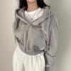  Women's Cropped Zip-Up Hoodie Casual Long Sleeve Jacket