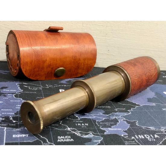 Antique Brass Leather Telescope 6" with Leather Case – Handmade Nautical Spyglass, Fully Functional – Perfect for Maritime and Pirate Collectors