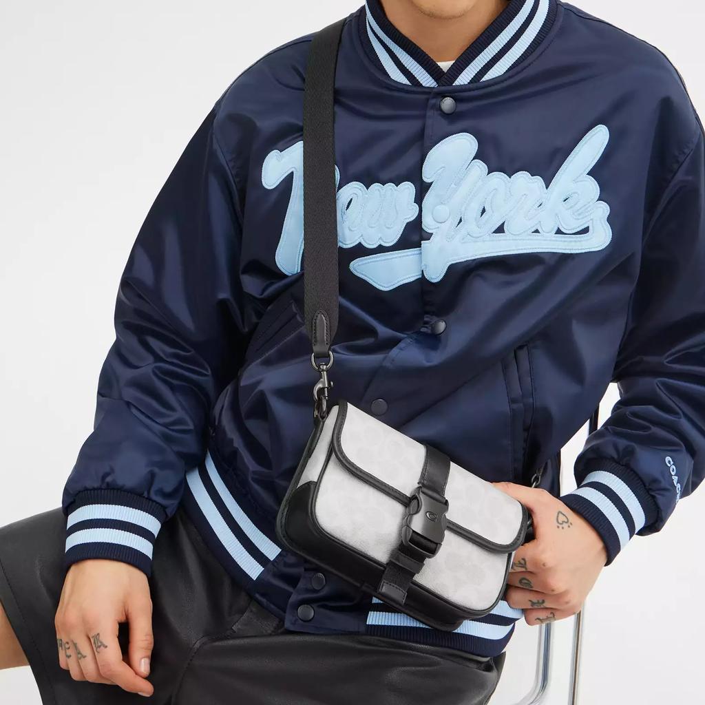 Coach League 19 Classic Print Coated Canvas And Calfskin Crossbody Shoulder Bag Small Men Bags Black White CY990-XTP