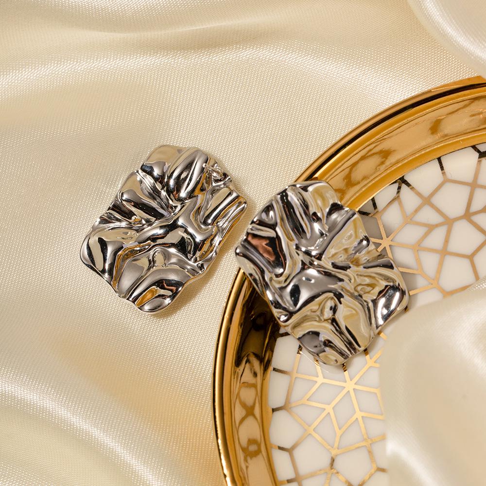 2023 New Trendy Temperament Niche Design Square Pleated Stainless Titanium Steel Earrings