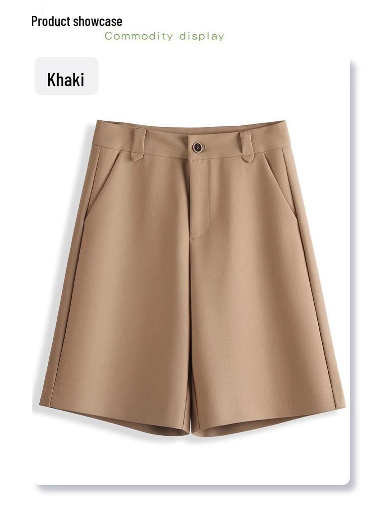 Pantaloni Slim Gri cu Talie Înaltă pentru Femei - Pantaloni Scurți Casual Petite pentru Costum Primăvară/Toamnă 2025