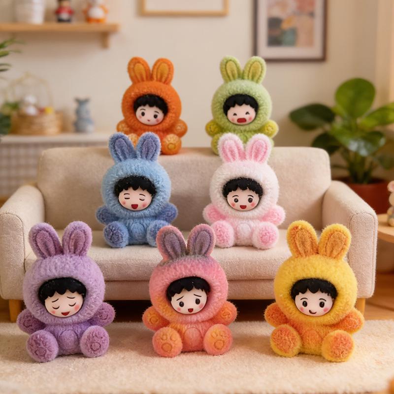 Gradient Flocked Rabbit Resin Ornament - Cute Trendy Blind Box Toy & DIY Desktop Decoration Gift