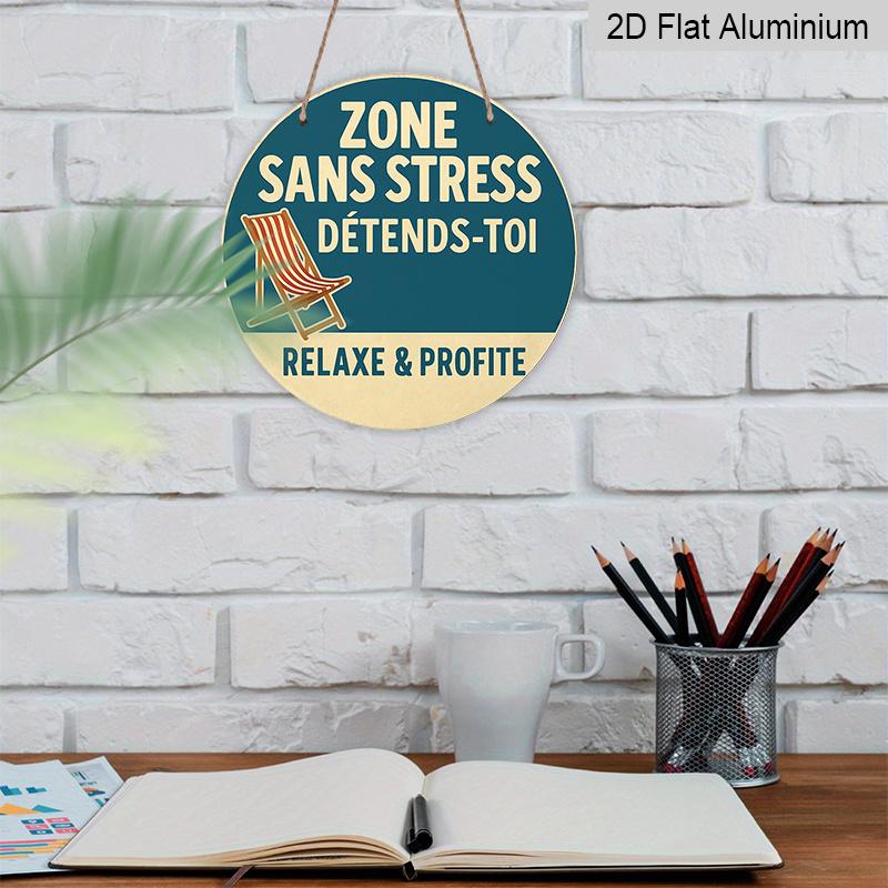 2D Flat, 1pc Suitable for Decorating Stress-Free Zone Sign - 7.87" Vintage Round Aluminum Wall Plaque with "Relax and Enjoy Life" Quote