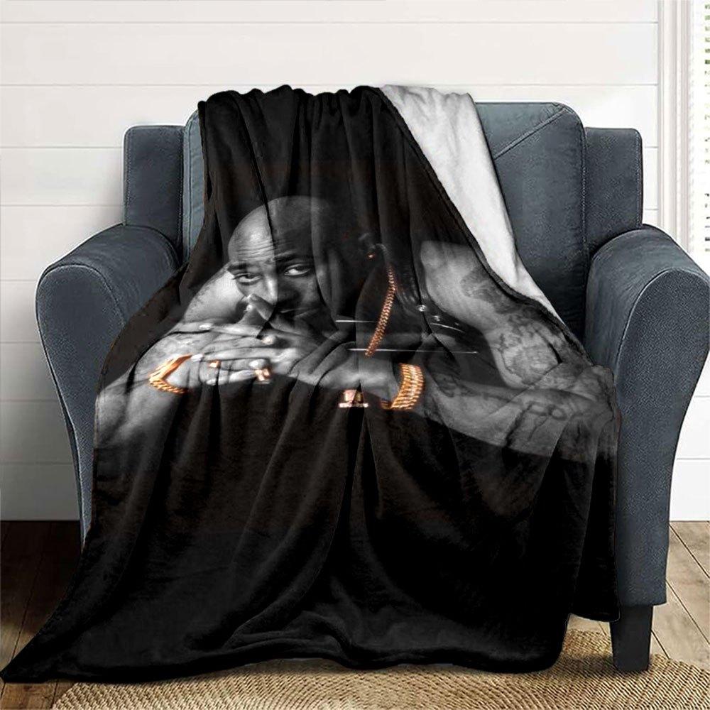1pc 2PacHip Hop Blanket Soft Lightweight All Season Multi Purpose Throw for Sofa, Bed, Office & Picnics, French Style with Iconic Album Art & Quotes