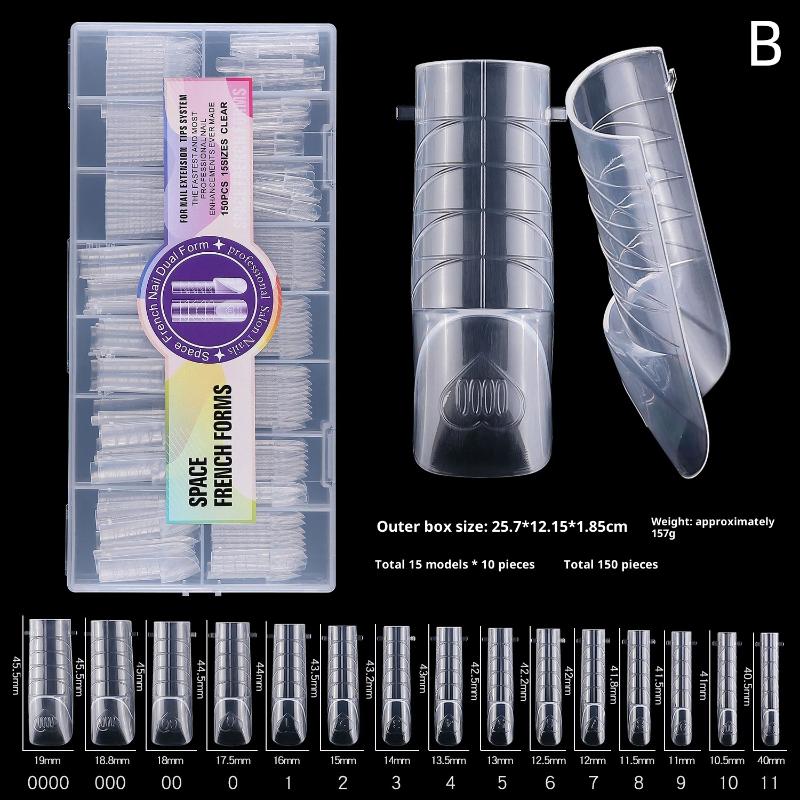 

150Pcs Transparent False Nail 15 Sizes Full Cover Nail Forms Smart French Line Quick Building Dual Nail Form For Manicure Tool B