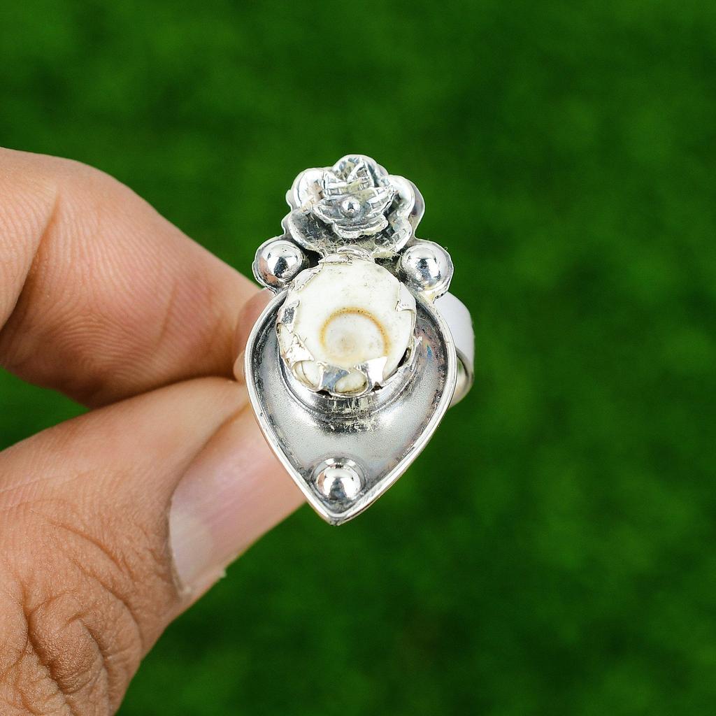 Natural Shiva Eye Shell Promise Flower Adjustable Ring 925 Silver For Women