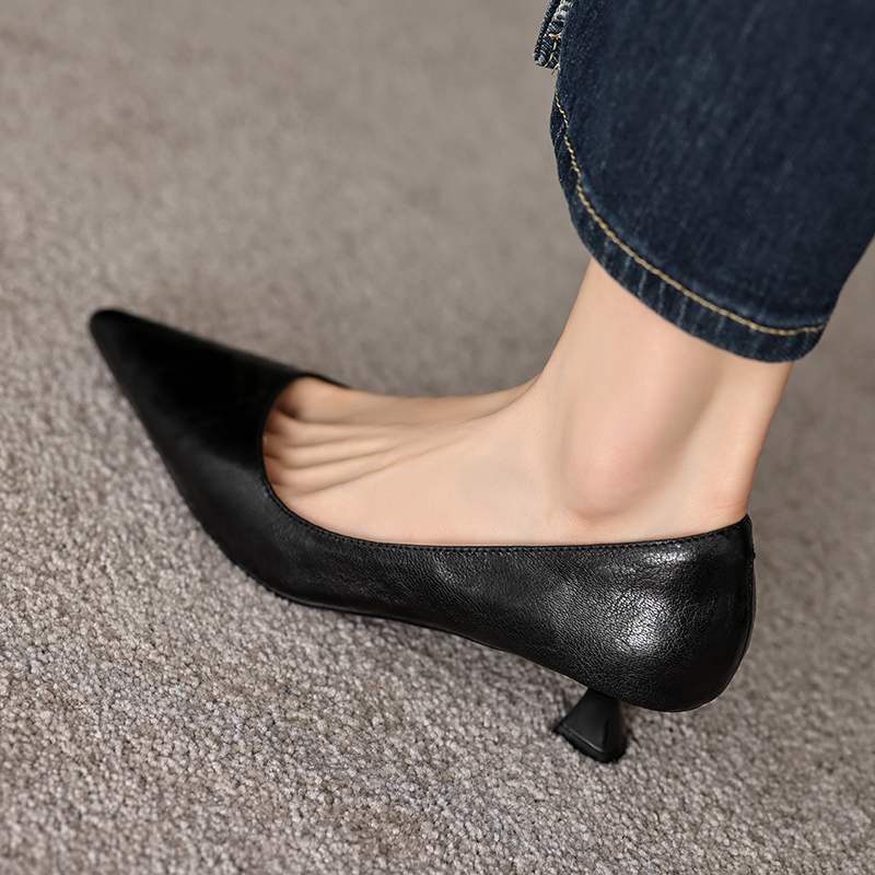 Krazing Pot Sheepskin Fashion Summer Spring Autumn Summer Slip On Party Women Pointed Toe Med Heels Pumps