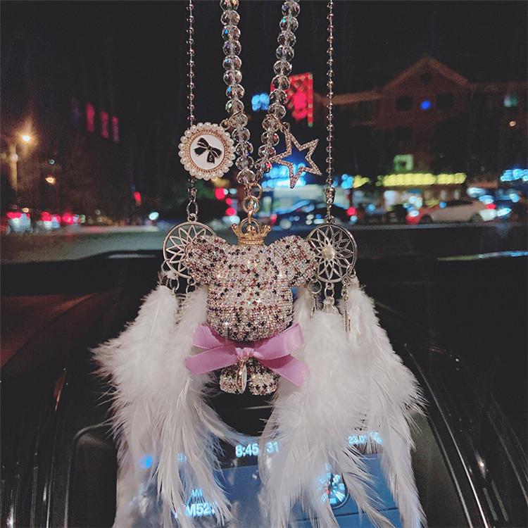 Auto přívěsek peří kreativní diamant-headed velké auto zpětné zrcátko šperky roztomilá dáma