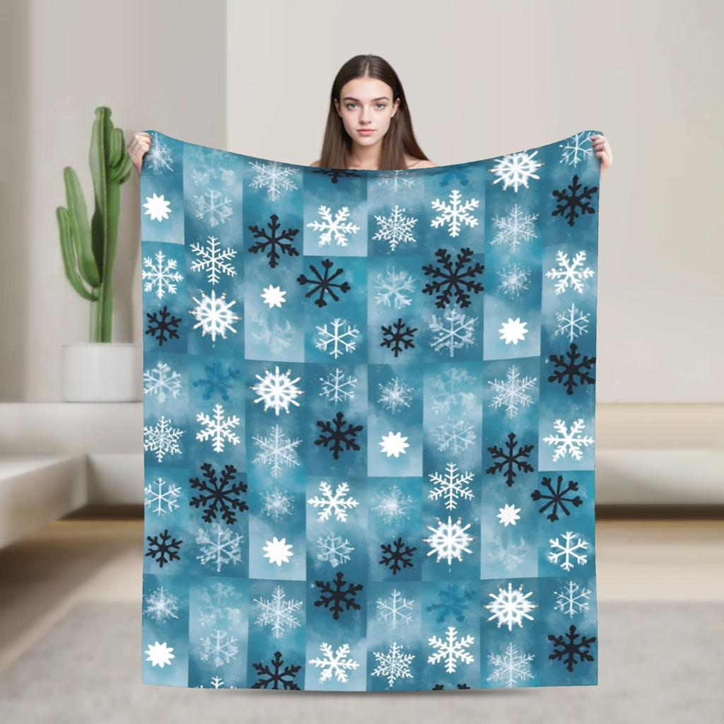 winter snowflakes christmas santa claus checkered snow Accessories Blankets Super Soft Flannel Throw Blankets Relax Plush