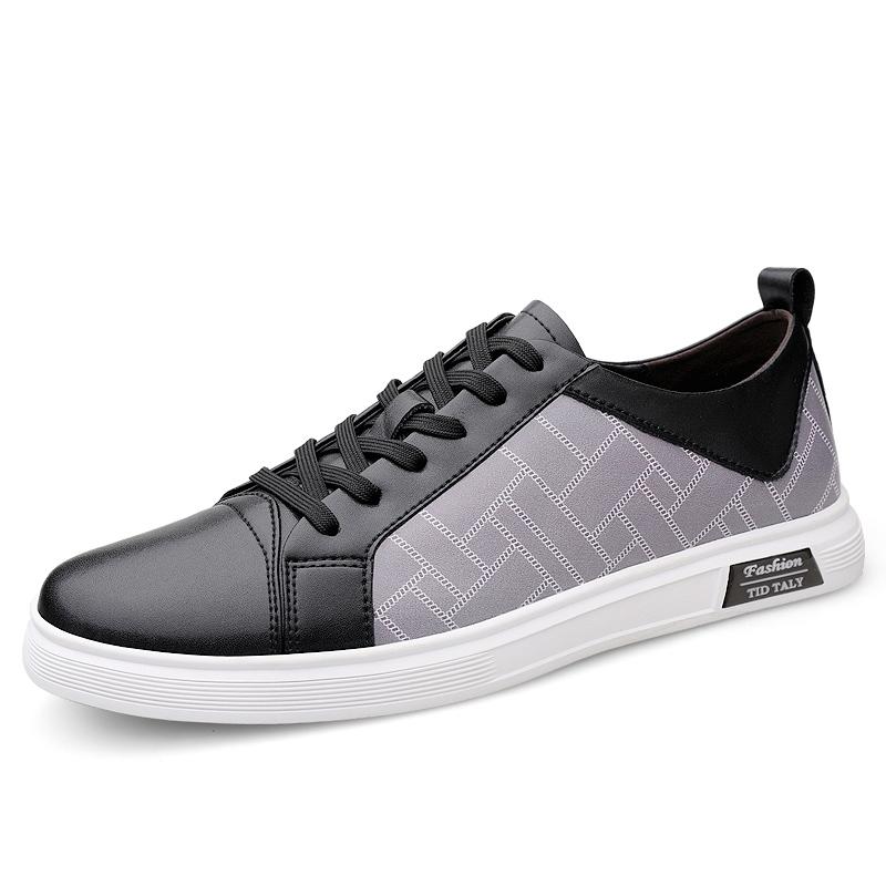 

Genuine Leather Men Casual Sneakers New Lace-up Shoes Comfort Sports Vulcanized Shoes All-match Male Skateboard Footwear 44 чёрный