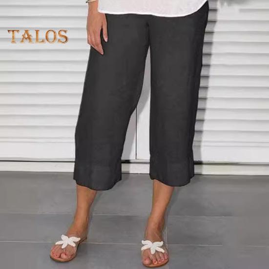 Pantaloni Dama Talie Elastica Talie Medie Picior Larg Pantaloni Casual cu Buzunare Culoare Solida Pantaloni Lungi Port Zilnic