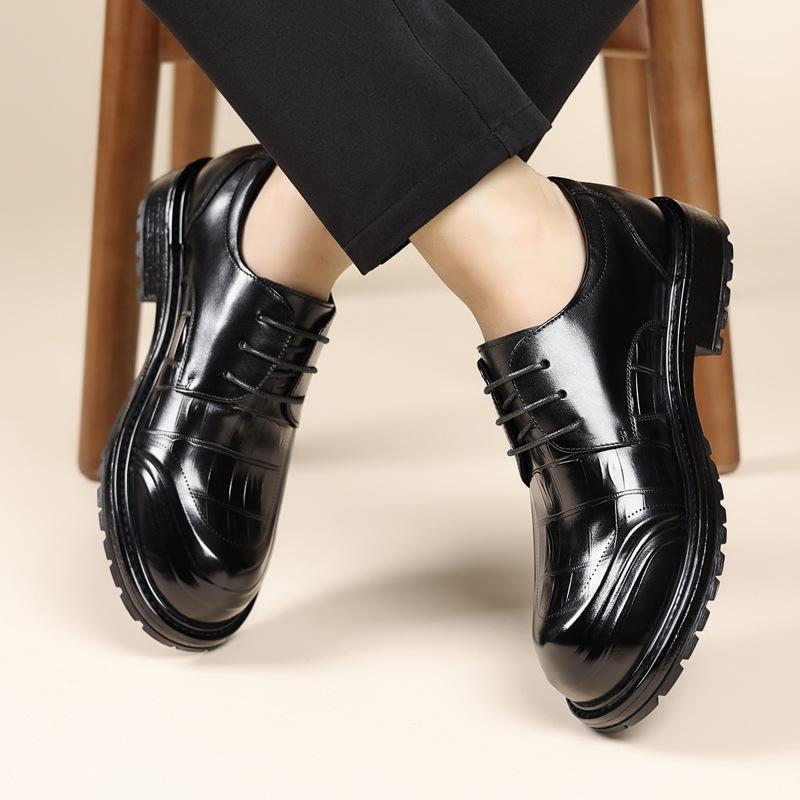 Men'S Business Casual Leather Shoes, Genuine Leather Thick-Soled Formal Men'S Shoes, Pure Cowhide Derby Big Head Shoes, Light Luxury