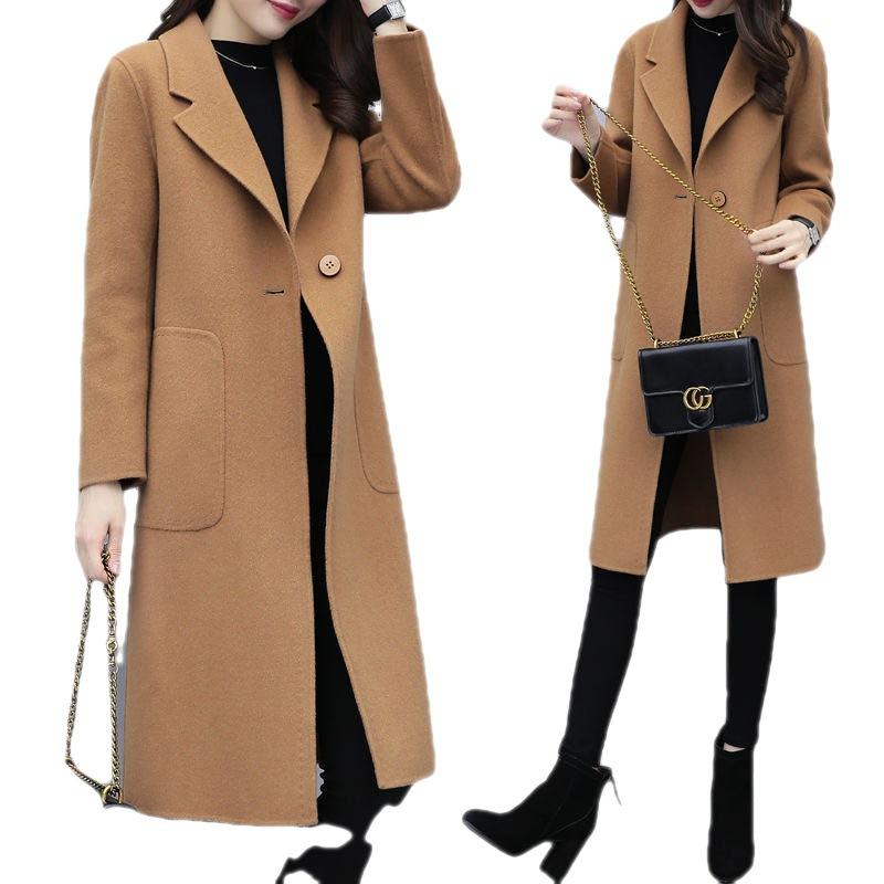 Wollmantel Mittellang Lockerer Mantel Koreanischer Stil Trendig Herbst und Winter Verdickt Übergröße Damen Wollmantel