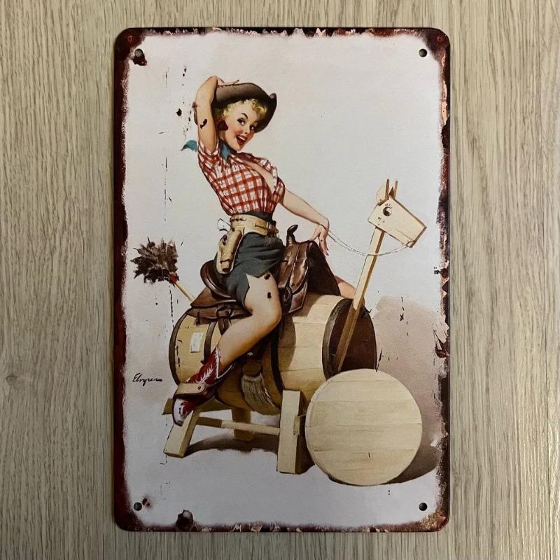 Pin-Up Girl Metal Sign, Retro Wall Art Decor