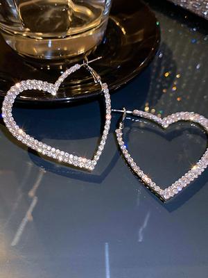 Ohrringe mit hohlem Herzen, besetzt mit synthetischem Zirkon, Bekleidungsaccessoires für Damen, Valentinstagsdekoration, Geschenk, geeignet