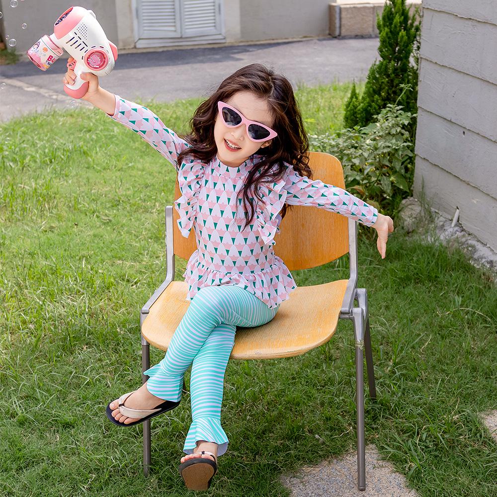 

2025 Cute Cartoon Print Long Sleeve One-Piece and Two-Piece Swimsuit for Girls 130