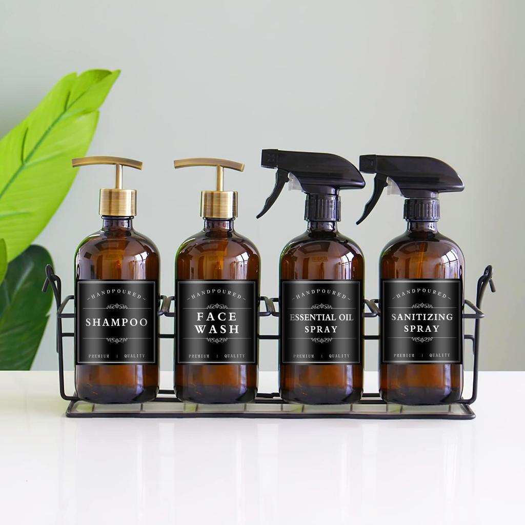 White Waterproof Soap Labels for Plastic/Glass Bottles, Bathroom/Kitchen Hand Soap Dispenser Label Stickers, Removable Cleaning Bottle Labels for