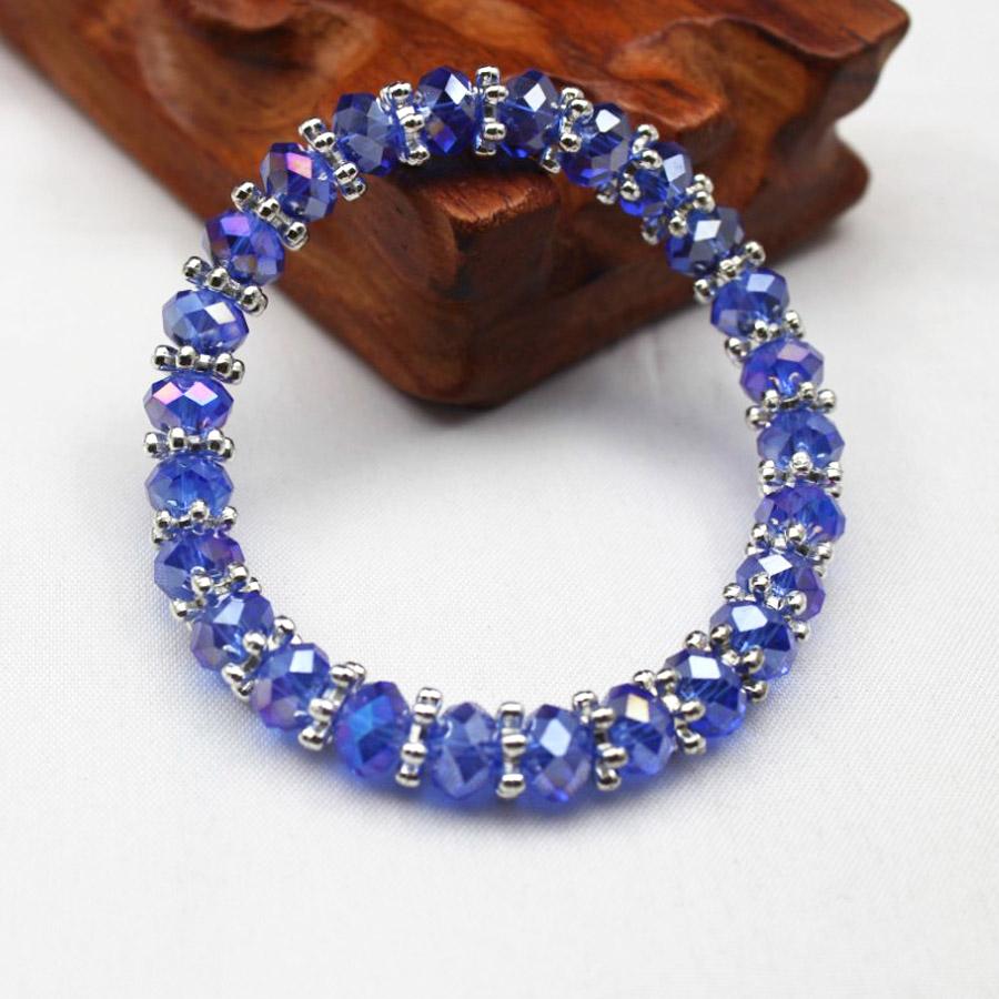 Handmade Women 8mm AB Colorful Glass Crystal Rhinestone Beaded Round Beads Petal Stretch Bracelet Bangle Wrap  Jewelry