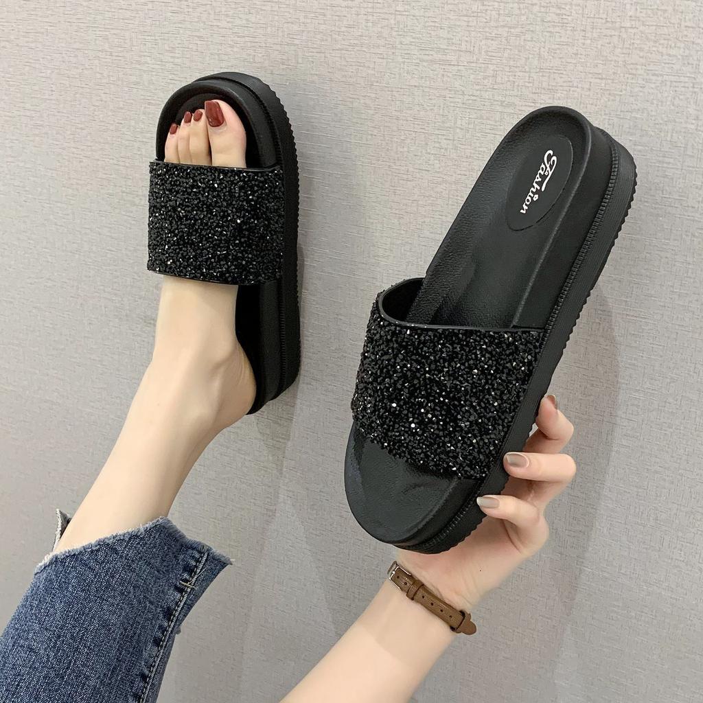 Cross-mirror cool slippers for women 2025 summer new Korean version of student ground-resistant grinding lightweight thick-soled muffin shoe