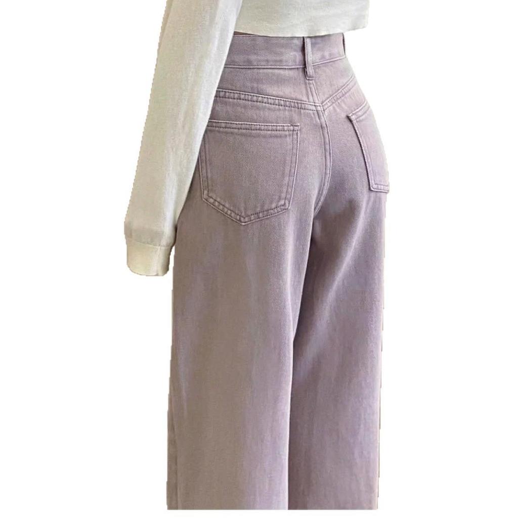 Damen 2025 Koreanischer Stil Schmutziges Rosa High Waist Slim Fit Jeans - Gerades Weites Bein, Trendiger Amerikanischer Stil.