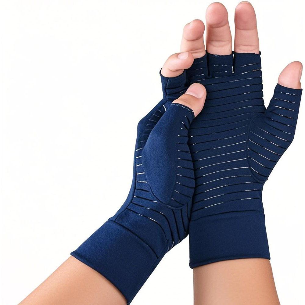 1Pair Copper Compression Arthritis Gloves Fingerless for Carpal Tunnel, RSI, Rheumatoid, Tendonitis, Hand Pain, Computer Typing