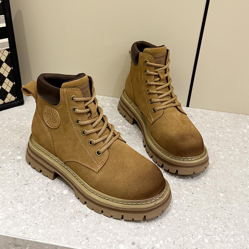 Boots Women's Genuine Leather Thick Sole Shoes Motorcycle Outdoor Work Clothes Women's Ankle Boots Shoes for Women Zapatos