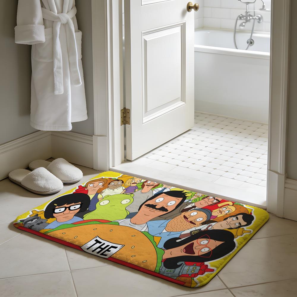 Cartoon Funny BBobs BBurgers Floor Mat Soft Flannel Absorbent Mat Non-Slip Rug Home Bedroom Bathroom