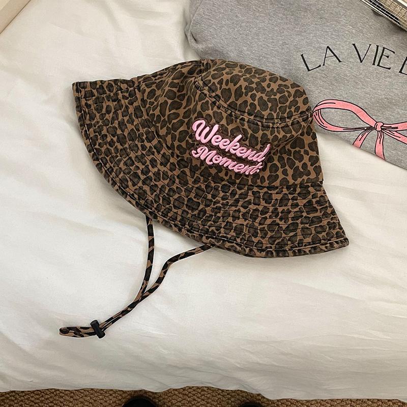 Y2K Retro Leopard Print Fisherman Hat Baseball Cap Adjustable Sun Hat Casual Sun Hat Trendy Fashionable Outfit With Pink Slogan