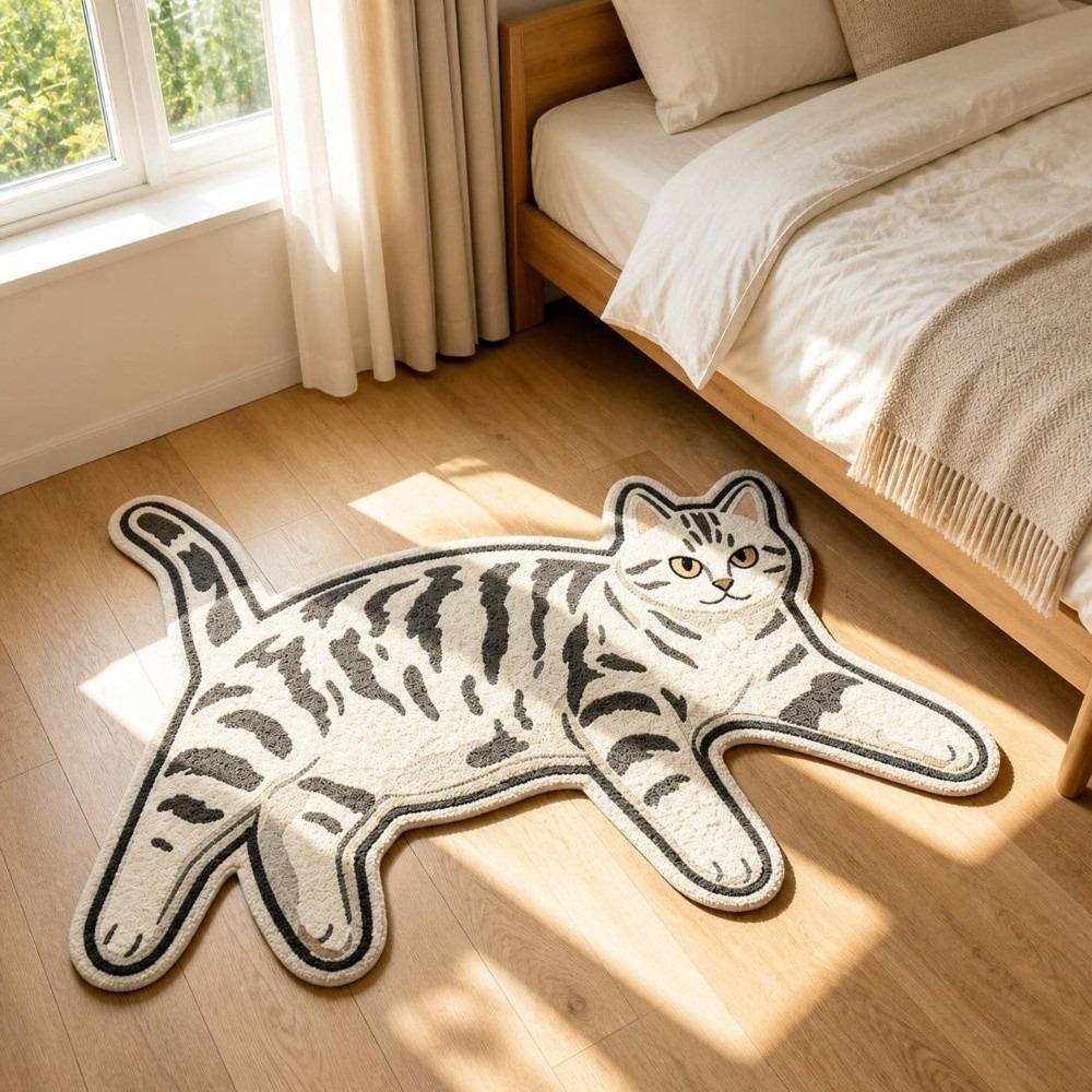 Non Slip Cat Floor Mat Absorbent Bedside Carpet Room Accessory Cat Shaped Rug  Bathroom