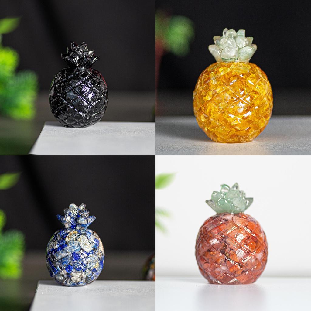 Natural Crystal Resin Pineapple Figurine With Lucky Symbol For Office Desk Decor Gift For Friends
