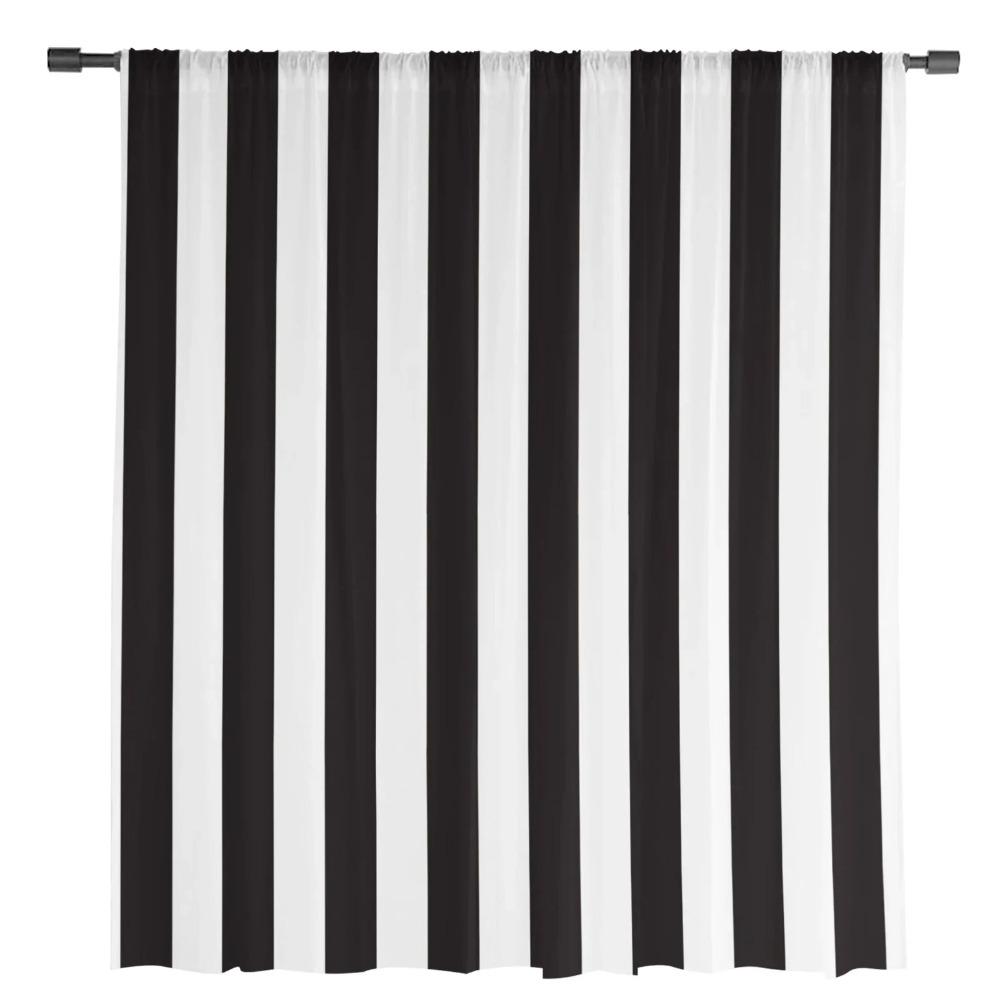 Czarno-białe paski przezroczyste zasłony do dekoracji salonu tiulowe zasłony okienne z organzy do kuchni i sypialni