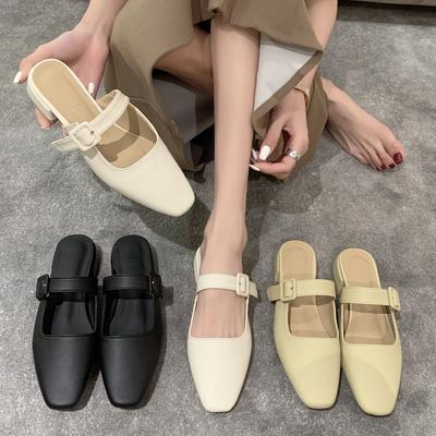 BCEBYL Summer Comfortable Casual Solid Color Square Heel Women Slippers New Square Head Thick Heel Fashion Simple Women's Shoes
