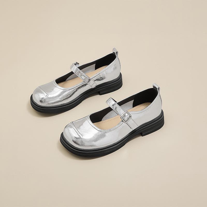 Spring new fashion square head flat-soled single shoes femininity shallow mouth one-word buckle Mary Jane shoes