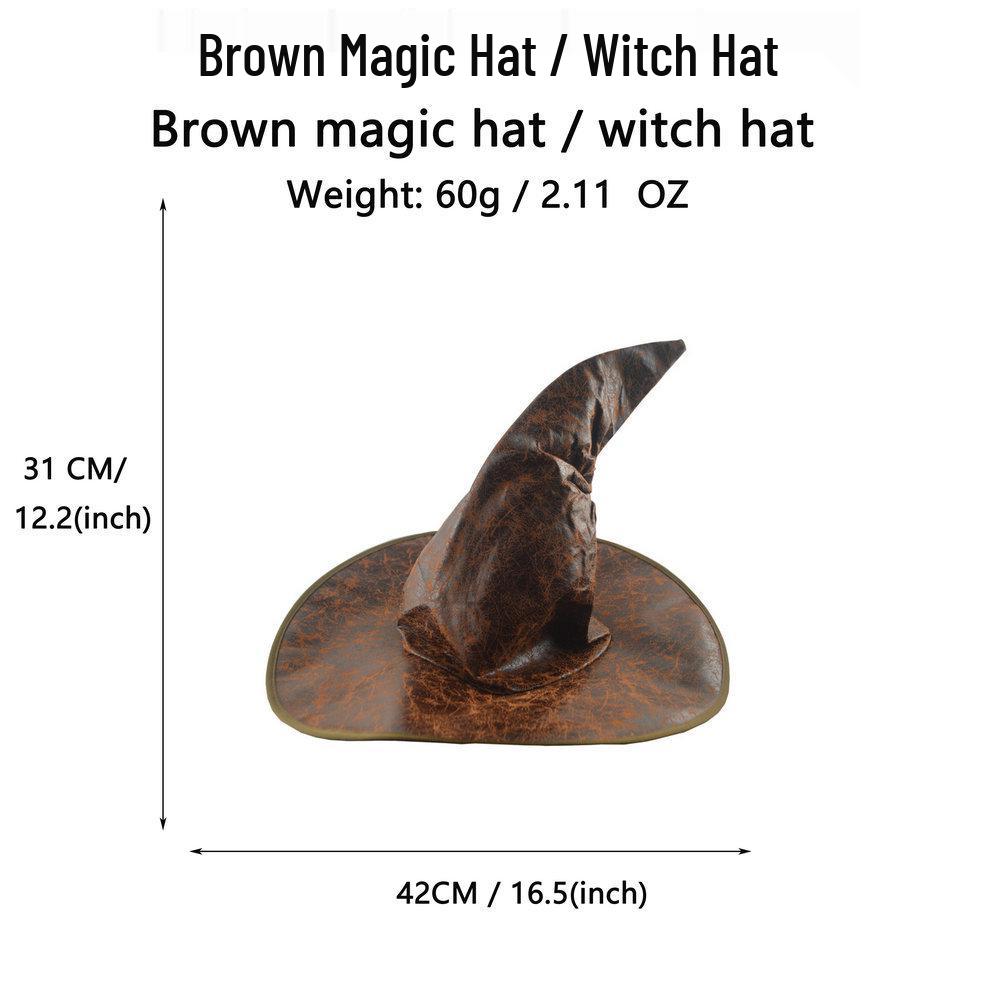 Black Pleated Witch Hat for Halloween Party - Wizard or Magician Style with Crooked Horn One Size